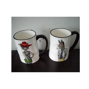 Signature Housewares Hipster Animal Mugs Set of 2 Tiger and Donkey Stoneware